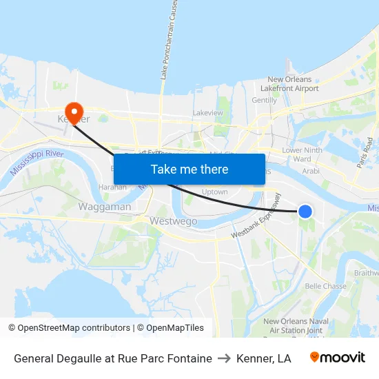 General Degaulle at Rue Parc Fontaine to Kenner, LA map