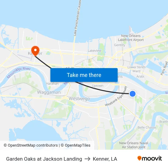 Garden Oaks at Jackson Landing to Kenner, LA map