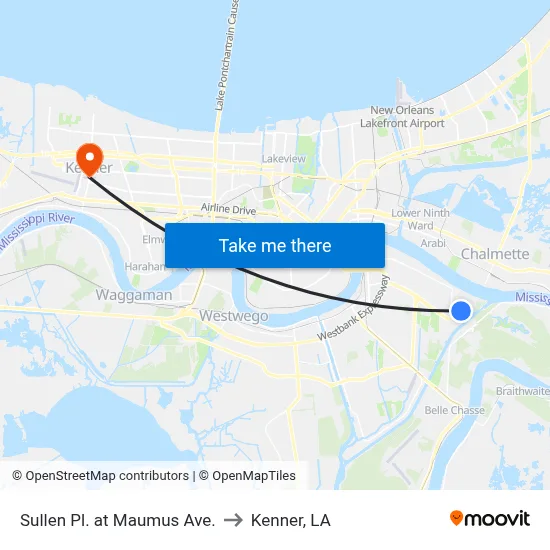 Sullen Pl. at Maumus Ave. to Kenner, LA map