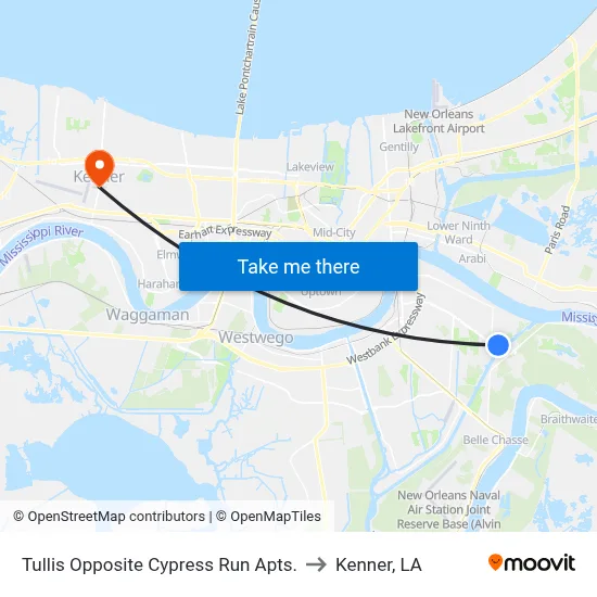Tullis Opposite Cypress Run Apts. to Kenner, LA map