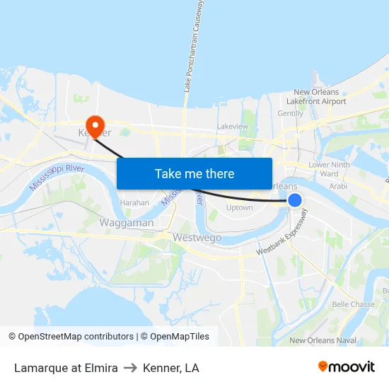 Lamarque at Elmira to Kenner, LA map