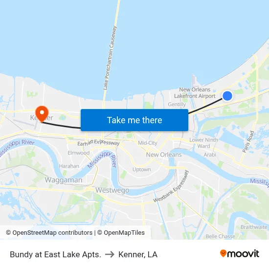 Bundy at East Lake Apts. to Kenner, LA map