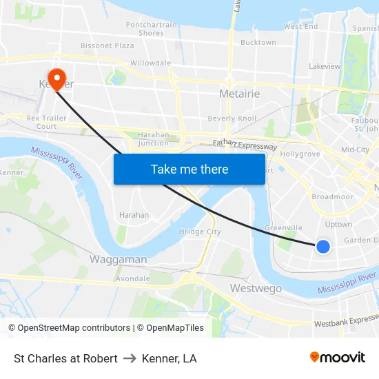 St Charles at Robert to Kenner, LA map