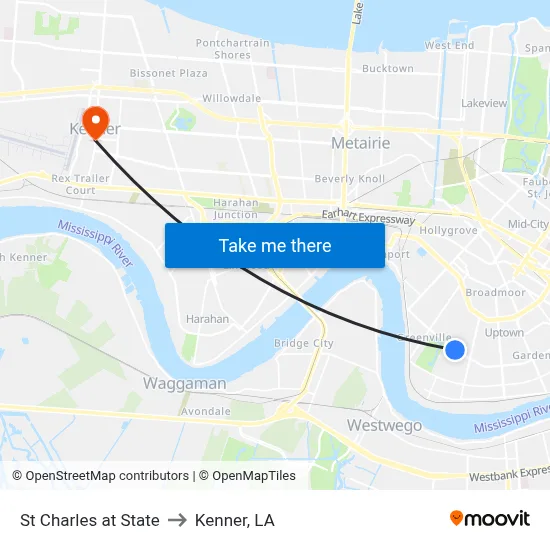 St Charles at State to Kenner, LA map