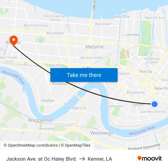 Jackson Ave. at Oc Haley Blvd. to Kenner, LA map