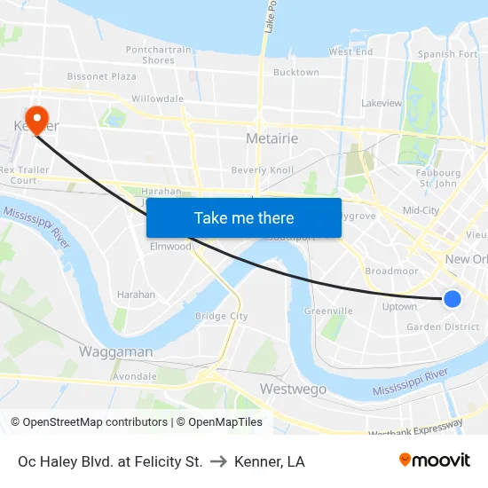 Oc Haley Blvd. at Felicity St. to Kenner, LA map