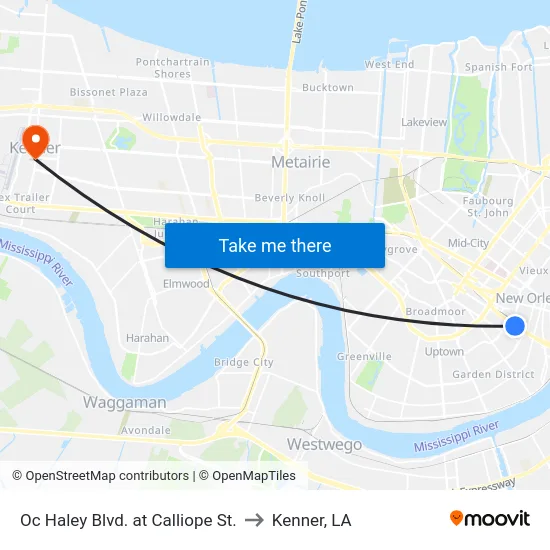 Oc Haley Blvd. at Calliope St. to Kenner, LA map