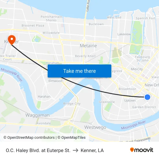 O.C. Haley Blvd. at Euterpe St. to Kenner, LA map
