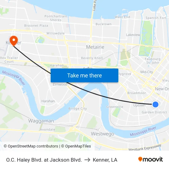 O.C. Haley Blvd. at Jackson Blvd. to Kenner, LA map