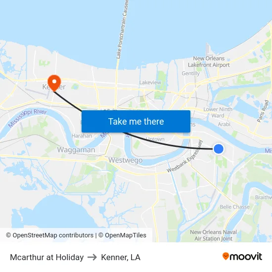 Mcarthur at Holiday to Kenner, LA map