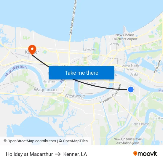 Holiday at Macarthur to Kenner, LA map