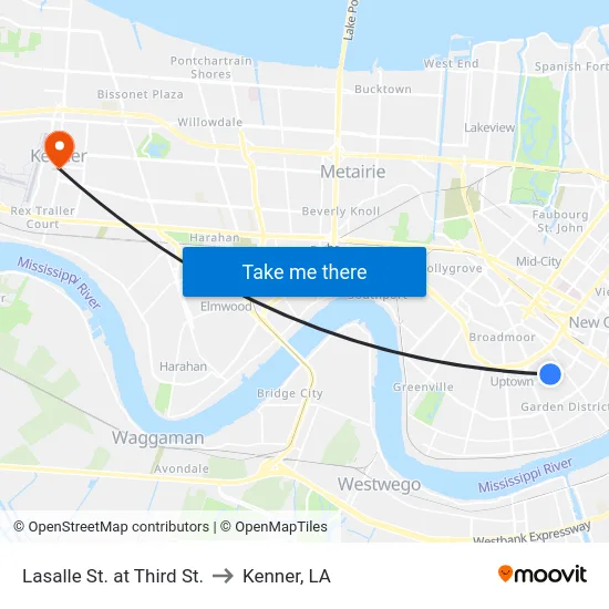 Lasalle St. at Third St. to Kenner, LA map