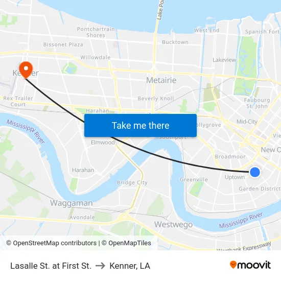 Lasalle St. at First St. to Kenner, LA map