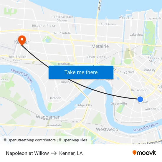 Napoleon at Willow to Kenner, LA map