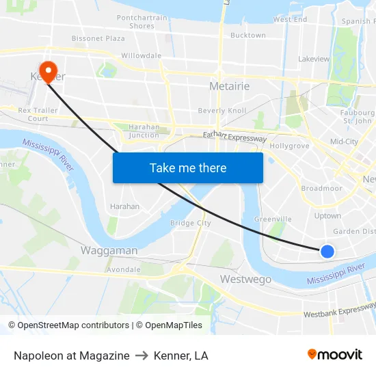 Napoleon at Magazine to Kenner, LA map