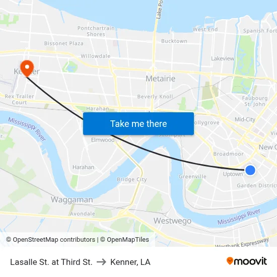 Lasalle St. at Third St. to Kenner, LA map