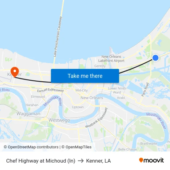 Chef Highway at Michoud (In) to Kenner, LA map