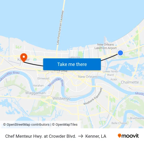 Chef Menteur Hwy. at Crowder Blvd. to Kenner, LA map