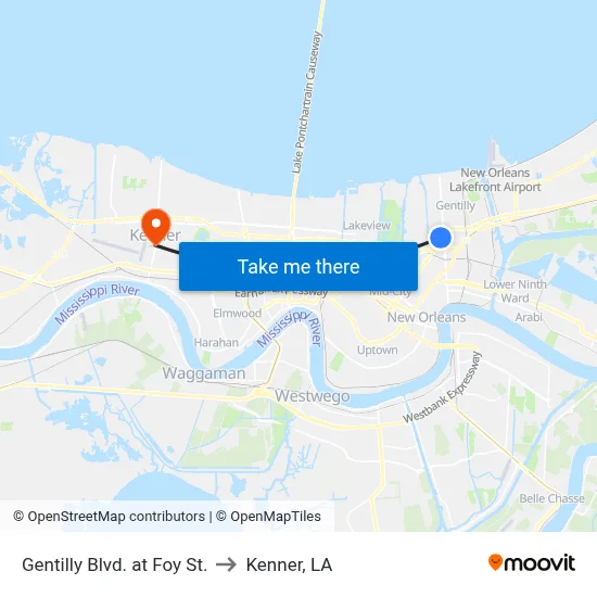 Gentilly Blvd. at Foy St. to Kenner, LA map