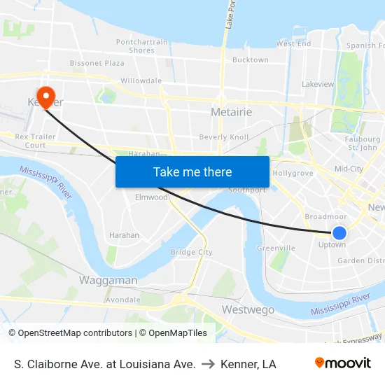 S. Claiborne Ave. at Louisiana Ave. to Kenner, LA map