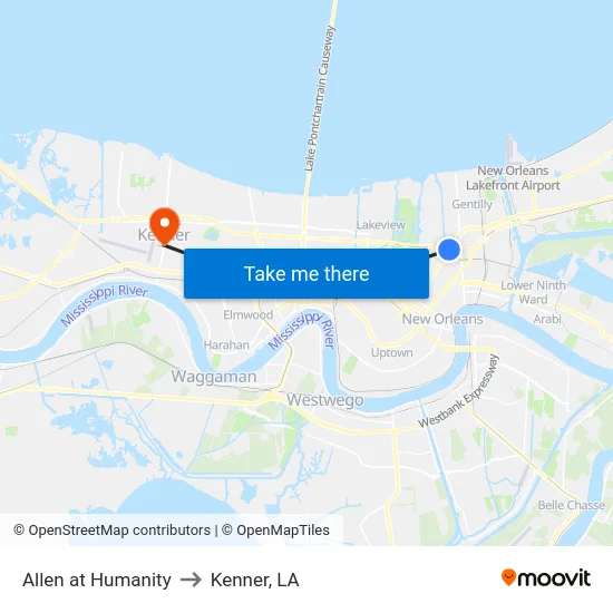 Allen at Humanity to Kenner, LA map