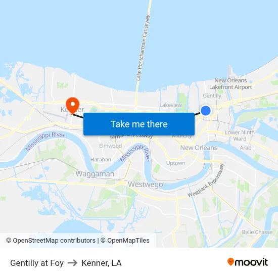 Gentilly at Foy to Kenner, LA map