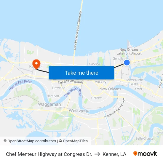 Chef Menteur Highway at Congress Dr. to Kenner, LA map