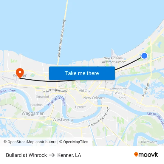 Bullard at Winrock to Kenner, LA map