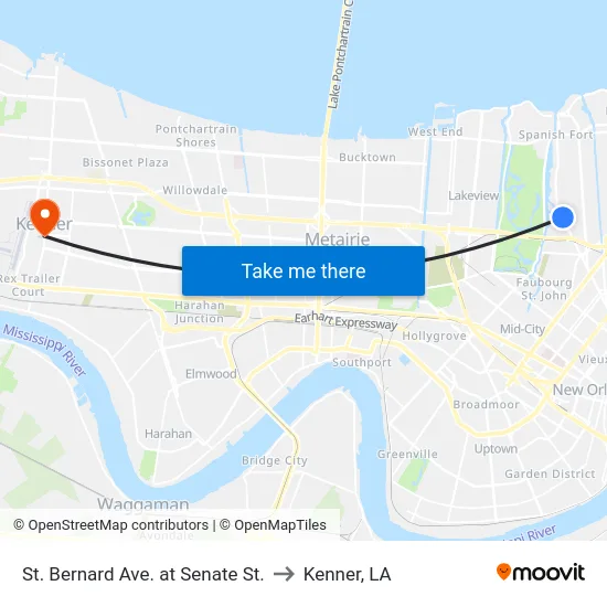 St. Bernard Ave. at Senate St. to Kenner, LA map
