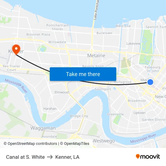 Canal at S. White to Kenner, LA map