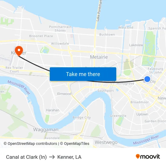 Canal at Clark (In) to Kenner, LA map