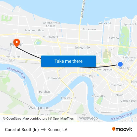 Canal at Scott (In) to Kenner, LA map