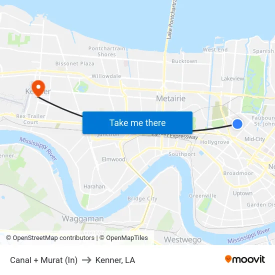 Canal + Murat (In) to Kenner, LA map