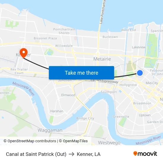 Canal at Saint Patrick (Out) to Kenner, LA map