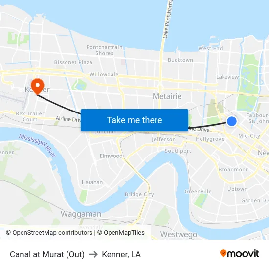Canal at Murat (Out) to Kenner, LA map