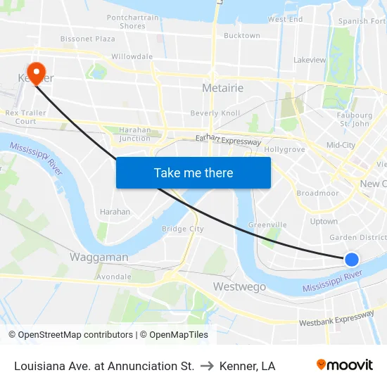 Louisiana Ave. at Annunciation St. to Kenner, LA map