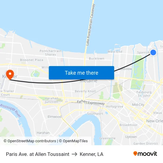 Paris Ave. at Allen Toussaint to Kenner, LA map