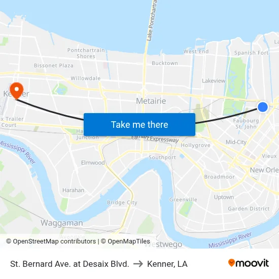 St. Bernard Ave. at Desaix Blvd. to Kenner, LA map