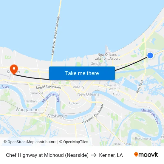 Chef Highway at Michoud (Nearside) to Kenner, LA map