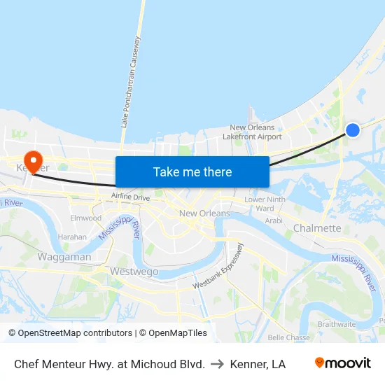 Chef Menteur Hwy. at Michoud Blvd. to Kenner, LA map