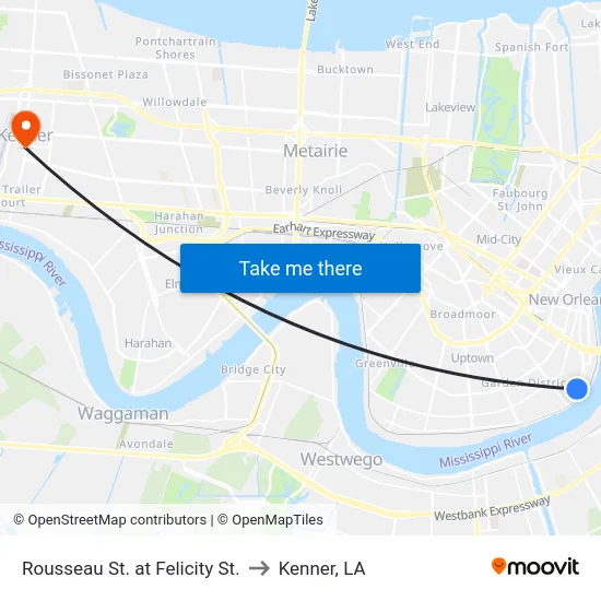 Rousseau St. at Felicity St. to Kenner, LA map