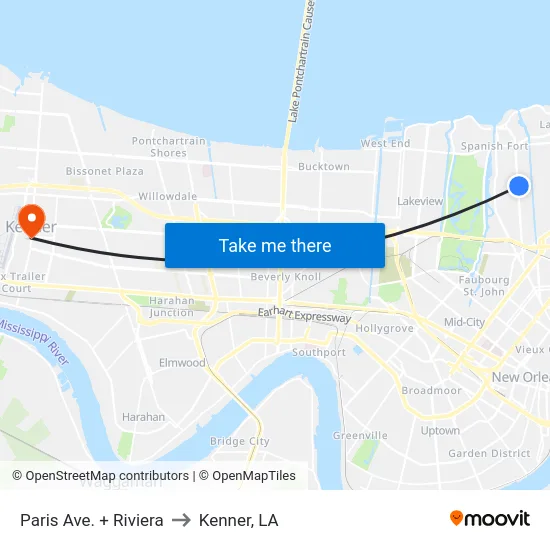 Paris Ave. + Riviera to Kenner, LA map