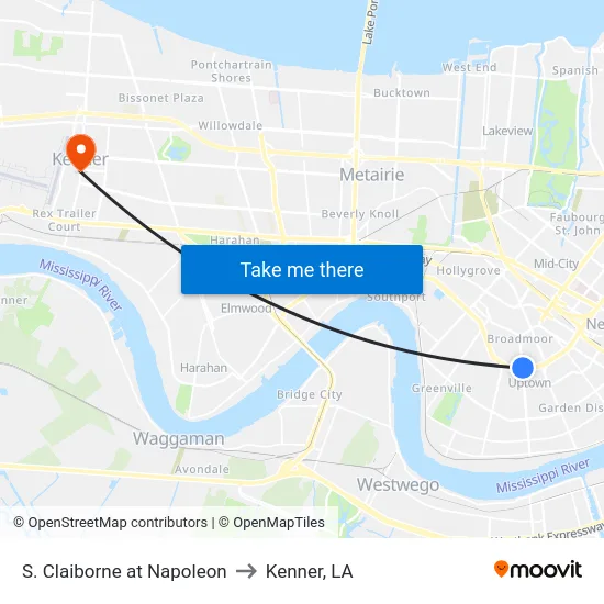 S. Claiborne at Napoleon to Kenner, LA map
