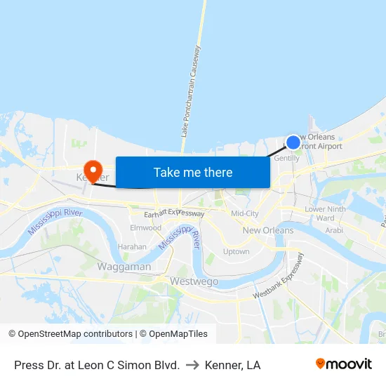 Press Dr. at Leon C Simon Blvd. to Kenner, LA map