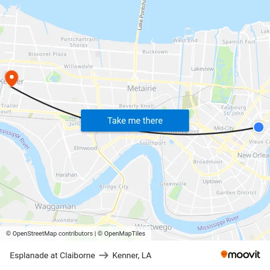Esplanade at Claiborne to Kenner, LA map