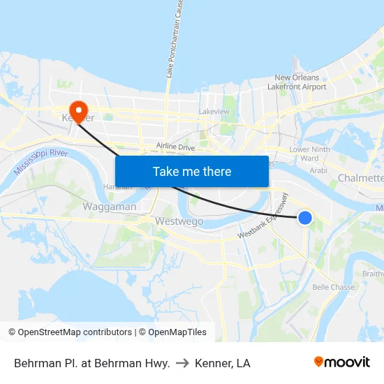 Behrman Pl. at Behrman Hwy. to Kenner, LA map