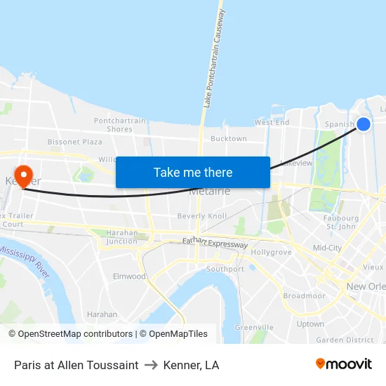 Paris at Allen Toussaint to Kenner, LA map