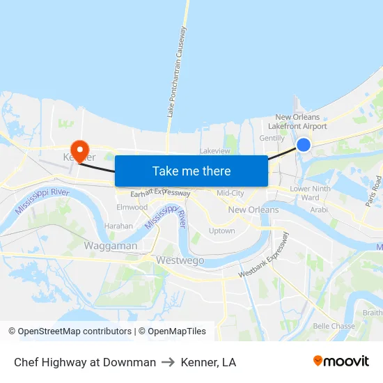 Chef Highway at Downman to Kenner, LA map