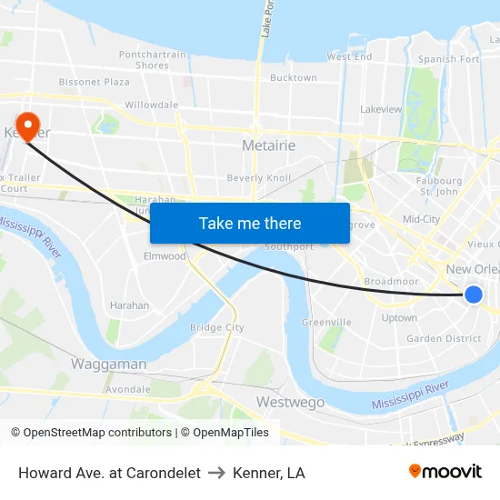 Howard Ave. at Carondelet to Kenner, LA map