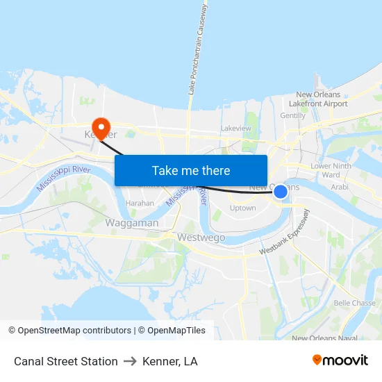 Canal Street Station to Kenner, LA map